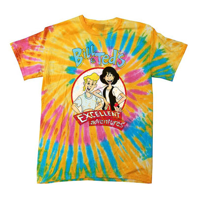 Bill and Ted's Excellent Adventure - Distressed Cartoon Characters Tie-Dye T-Shirt