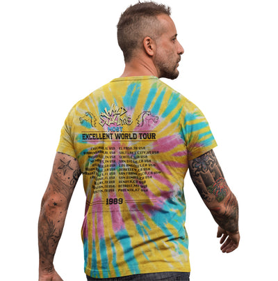 Bill and Ted's Excellent Adventure – Wyld Stallyns Most Excellent World Tour 1989 Rock Logo Tie-Dye T-Shirt