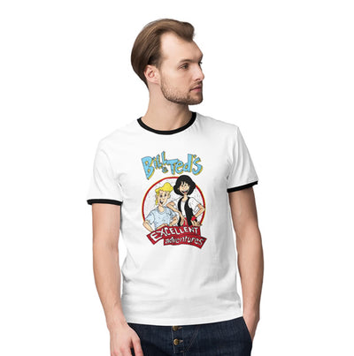 Bill and Ted's Excellent Adventure - Distressed Cartoon Characters Ringer Mens T-Shirt