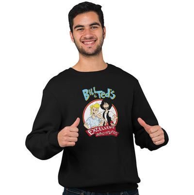Bill and Ted's Excellent Adventure - Distressed Cartoon Characters Sweatshirt